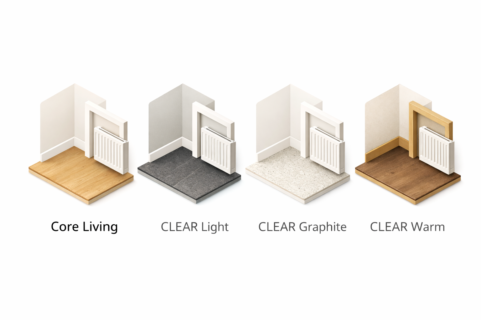 Design Selection Varianten - Core Living, CLEAR Light, CLEAR Graphite, CLEAR Warm